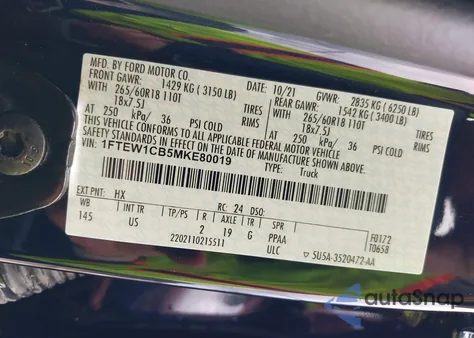 2021 Ford F-150 Xlt из США, поврежденный, VIN 1FTEW1CB5MKE80019